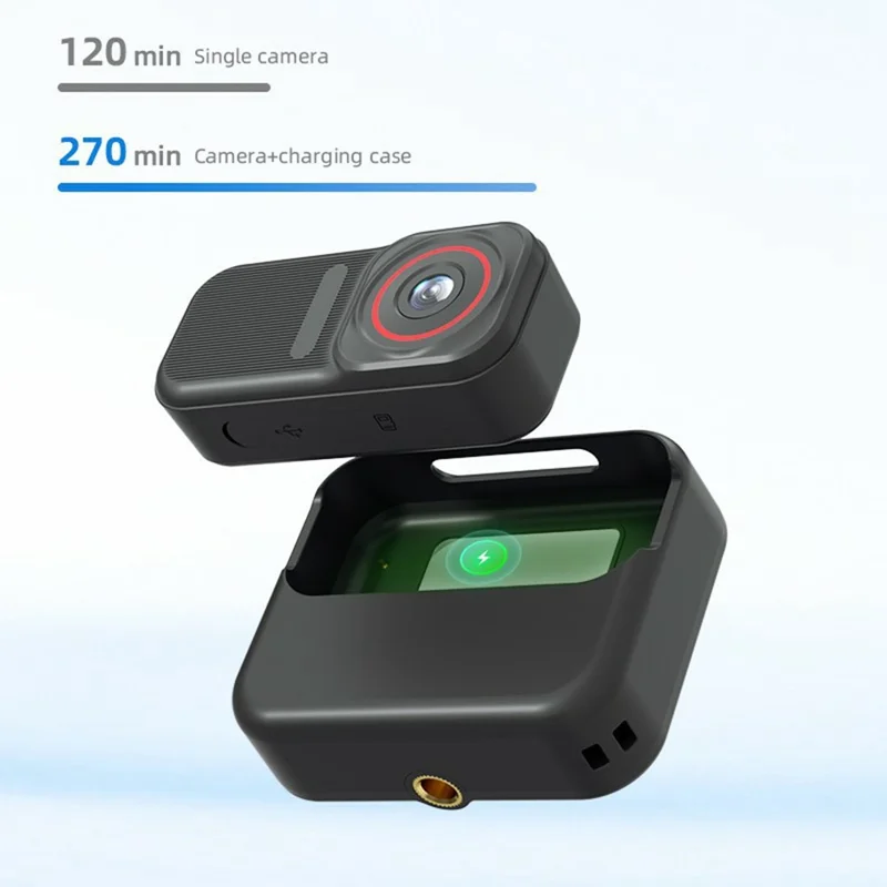 FF006 1,47-Zoll-HD-Bildschirm-Daumenkamera mit magnetischer Ladetasche, First-Person-View-Vlogging-Minikamera - Schwarz