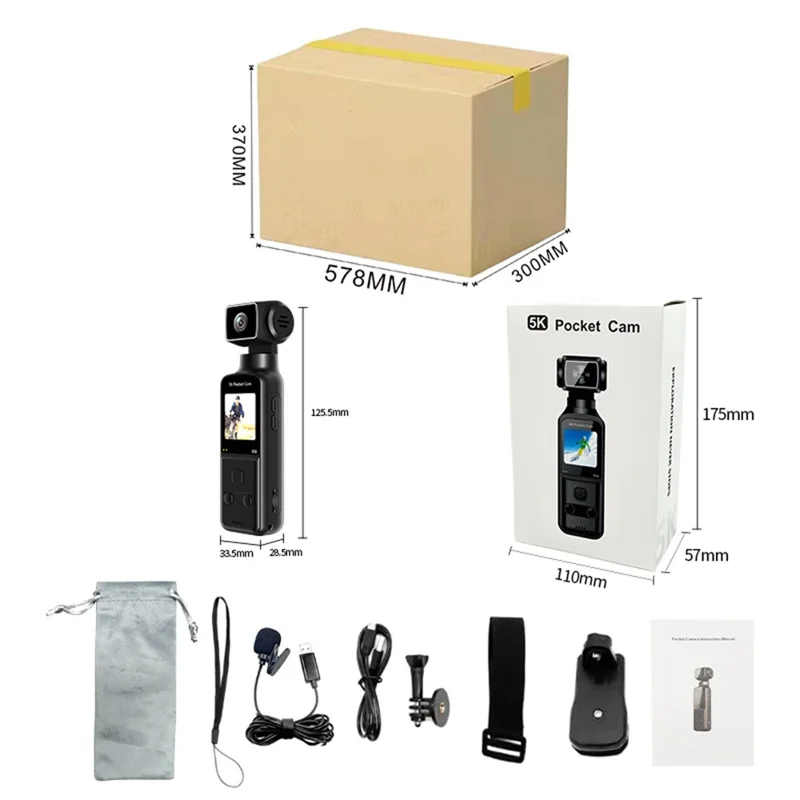 Caméra d'action K1 5K étanche Caméra sport avec stabilisation EIS WiFi écran LCD 1,3" - Noir