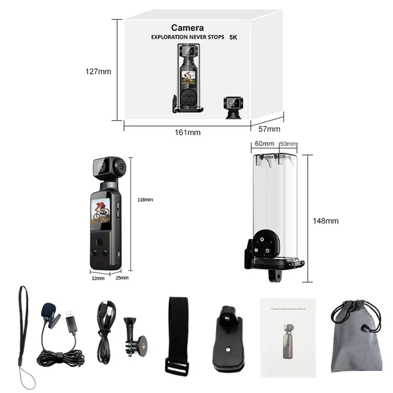 K1 5K Action Camera with Waterproof Case, EIS Stabilization WiFi 1.3" LCD Waterproof Sports Cam - Black