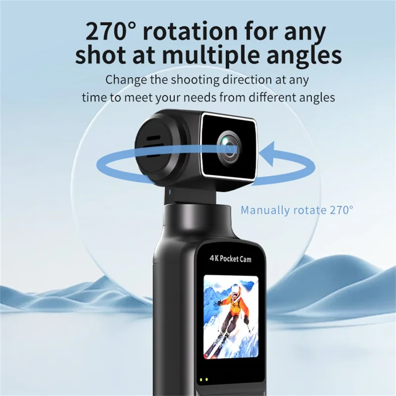 K2 Action Camera 4K Pocket Camera WiFi HD Sports Camera 270 Degree Manual Rotation Cam - Black