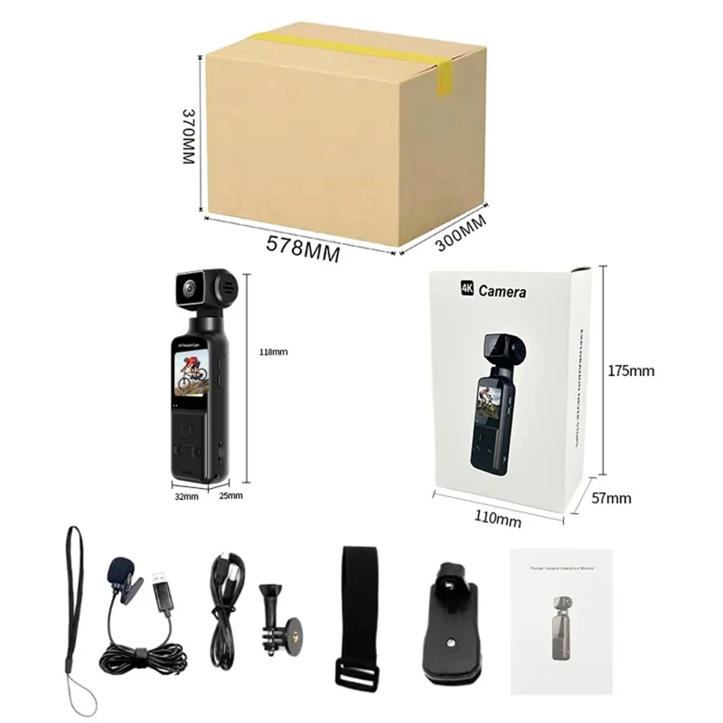 K2 Action Camera 4K Pocket Camera WiFi HD Sports Camera 270 Degree Manual Rotation Cam - Black