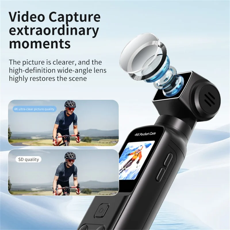 K2 Action Camera 4K Pocket Camera WiFi HD Sports Camera 270 Degree Manual Rotation Cam - Black