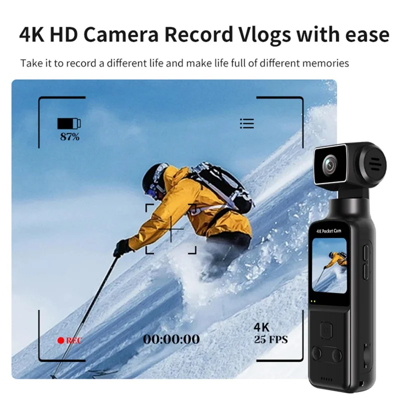 K2 Action Camera 4K Pocket Camera WiFi HD Sports Camera 270 Degree Manual Rotation Cam - Black