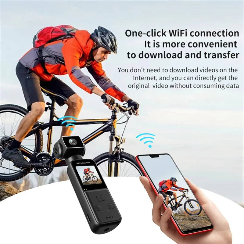 K2 Action Camera 4K Pocket Camera WiFi HD Sports Camera 270 Degree Manual Rotation Cam - Black