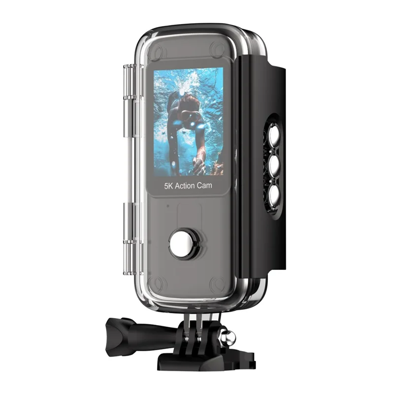 K8 5K 30m Underwater Waterproof Action Camera WiFi Dual Screen Remote Control Camera for Diving Cycling Vlog - Black