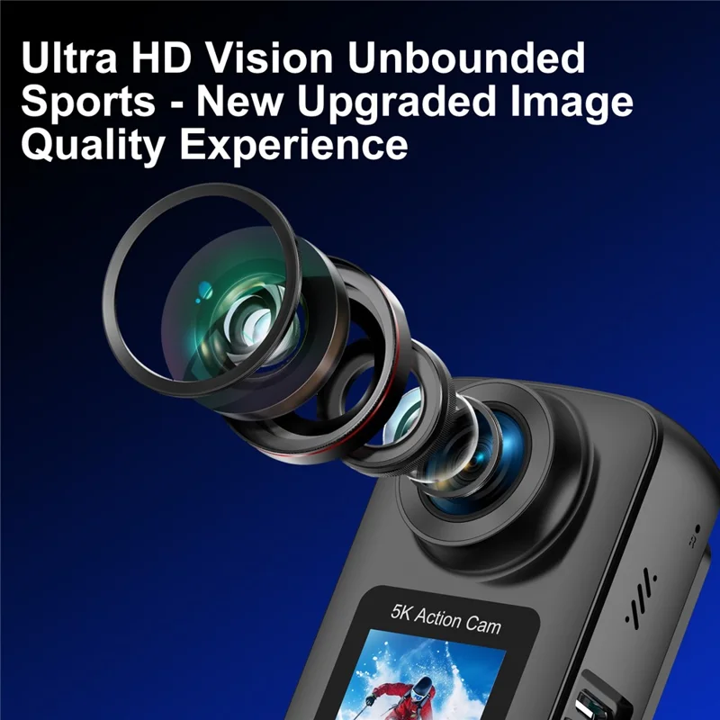 K8 5K 30m Underwater Waterproof Action Camera WiFi Dual Screen Remote Control Camera for Diving Cycling Vlog - Black