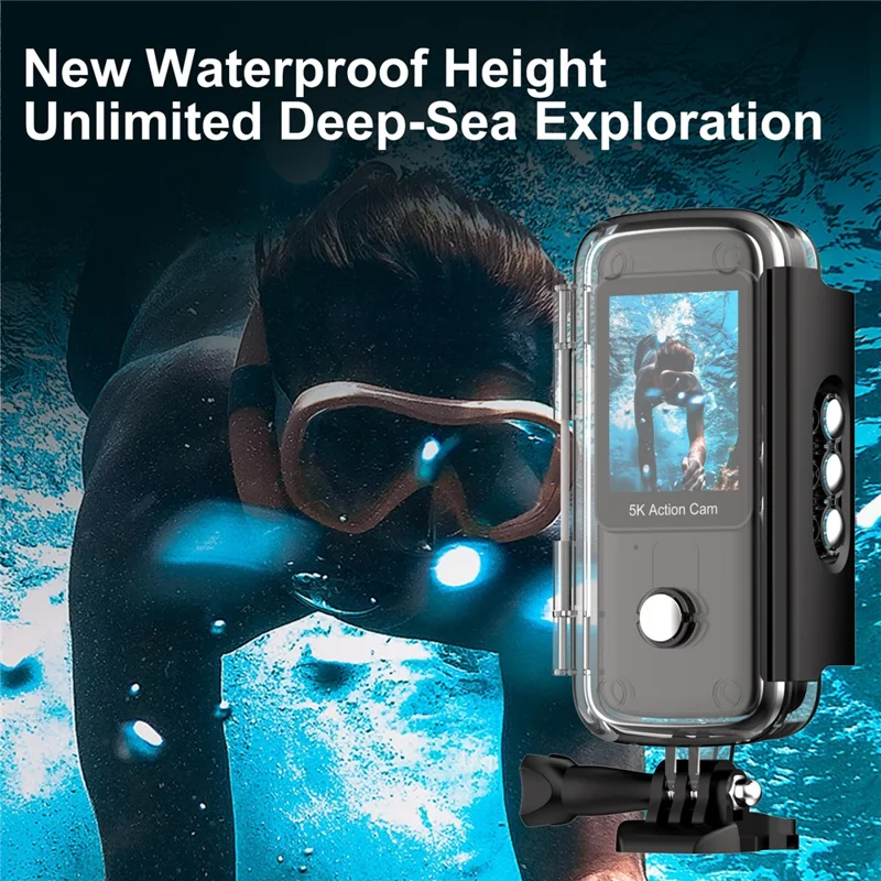 K8 5K 30m Underwater Waterproof Action Camera WiFi Dual Screen Remote Control Camera for Diving Cycling Vlog - Black