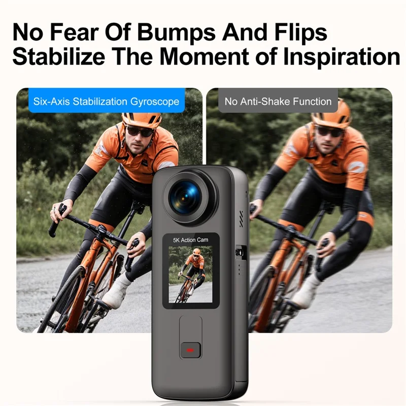 K8 5K 30m Underwater Waterproof Action Camera WiFi Dual Screen Remote Control Camera for Diving Cycling Vlog - Black