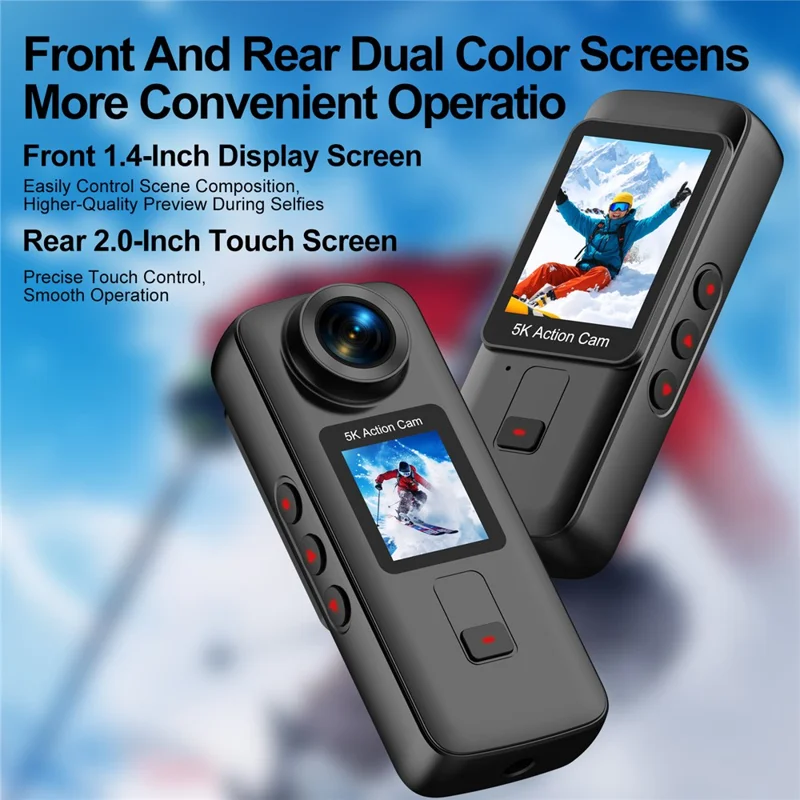 K8 5K 30m Underwater Waterproof Action Camera WiFi Dual Screen Remote Control Camera for Diving Cycling Vlog - Black