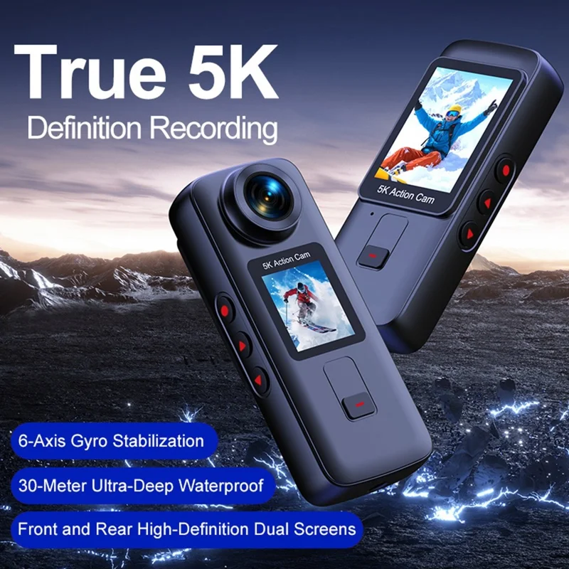 K8 5K 30m Underwater Waterproof Action Camera WiFi Dual Screen Remote Control Camera for Diving Cycling Vlog - Black