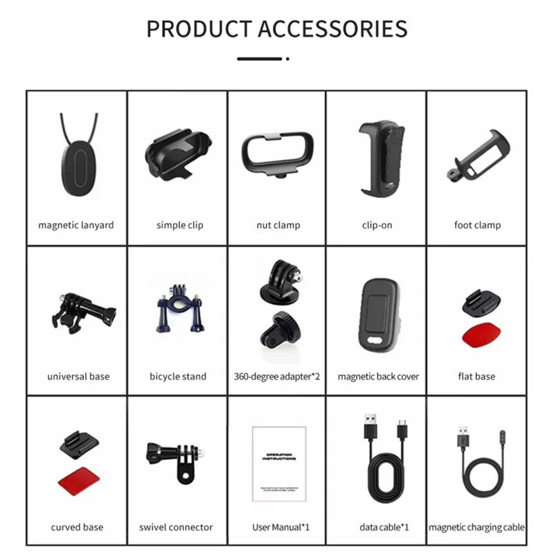 T8 2K Mini Thumb Camera Wide Angle Magnetic IP67 Waterproof Portable Action Camera for Cycling Sports - Black