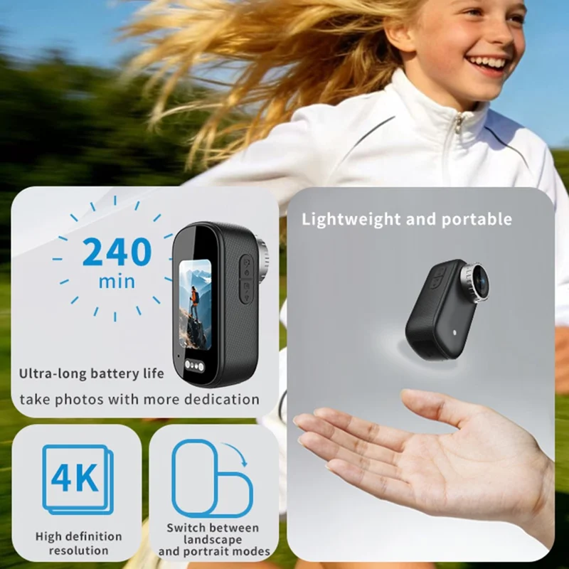 T8 2K Mini Thumb Camera Wide Angle Magnetic IP67 Waterproof Portable Action Camera for Cycling Sports - Black