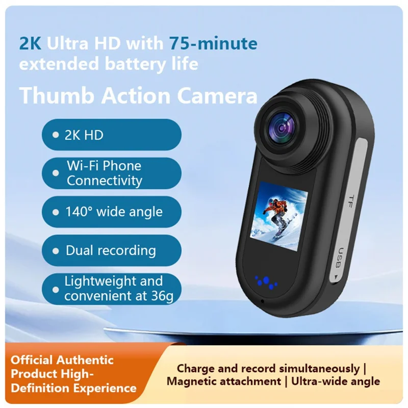 DM50 Mini Caméra Sport HD 2K Caméra de Sport à Écran Double et Grand Angle 140 Degrés pour le Vélo (Version Haute de Gamme) - Noir