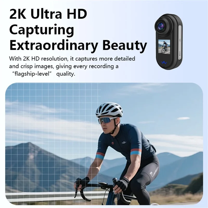DM50 Mini Caméra Sport HD 2K Caméra de Sport à Écran Double et Grand Angle 140 Degrés pour le Vélo (Version Haute de Gamme) - Noir