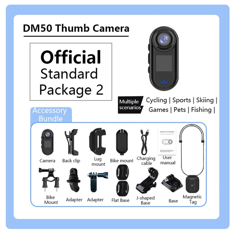 DM50 Mini Caméra Sport HD 2K Caméra de Sport à Écran Double et Grand Angle 140 Degrés pour le Vélo (Version Haute de Gamme) - Noir