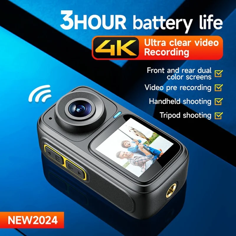 M26 4K Action Camera Dual Screen 30m Waterproof 6-Axis Stabilization for Cycling Swimming - Black