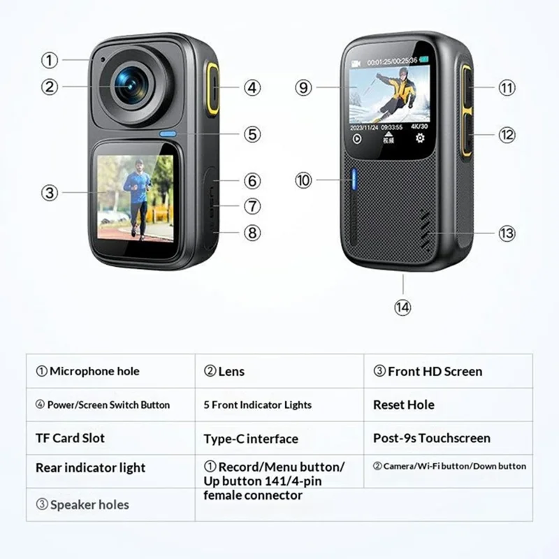 M26 4K Action Camera Dual Screen 30m Waterproof 6-Axis Stabilization for Cycling Swimming - Black