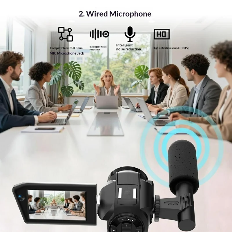 CD-V03 8K Vlogging Camera 270 Degree Flip Screen 16X Digital Zoom WiFi Handheld Camcorder for Travel - Black