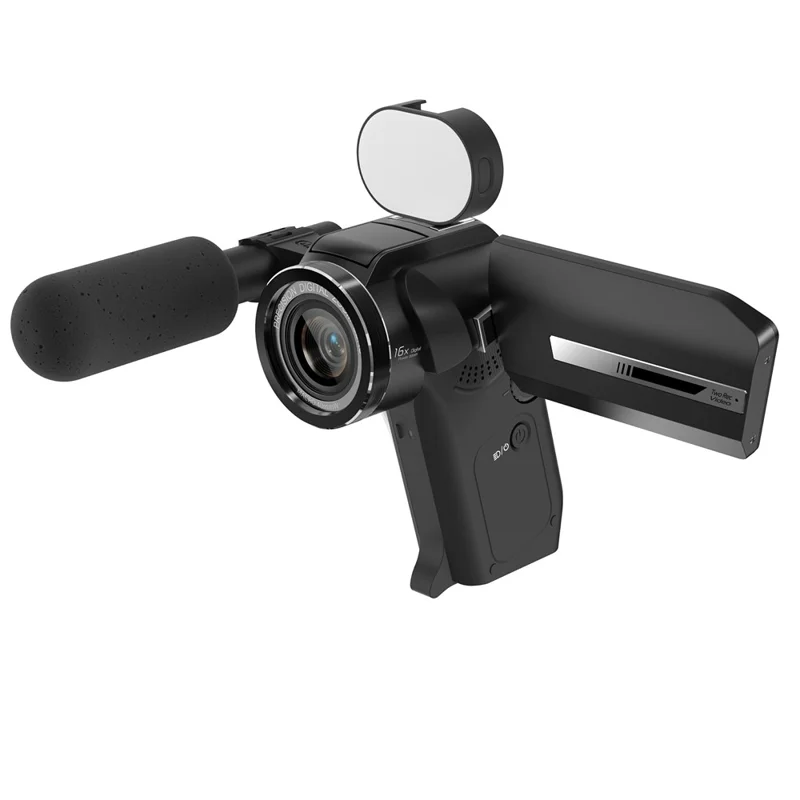 CD-V03 8K Vlogging Camera 270 Degree Flip Screen 16X Digital Zoom WiFi Handheld Camcorder for Travel - Black