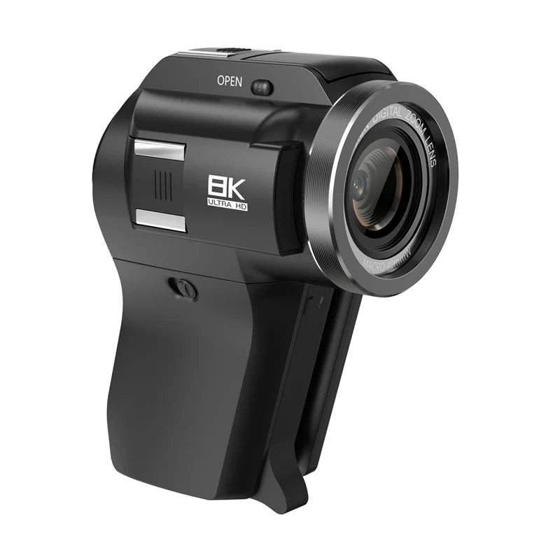 CD-V03 8K Vlogging Camera 270 Degree Flip Screen 16X Digital Zoom WiFi Handheld Camcorder for Travel - Black