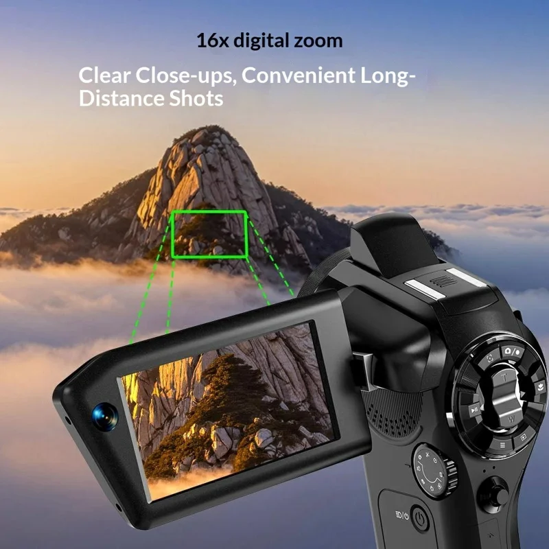 CD-V03 8K Vlogging Camera 270 Degree Flip Screen 16X Digital Zoom WiFi Handheld Camcorder for Travel - Black