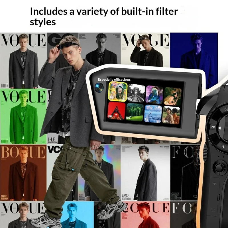 CD-V03 8K Vlogging Camera 270 Degree Flip Screen 16X Digital Zoom WiFi Handheld Camcorder for Travel - Black