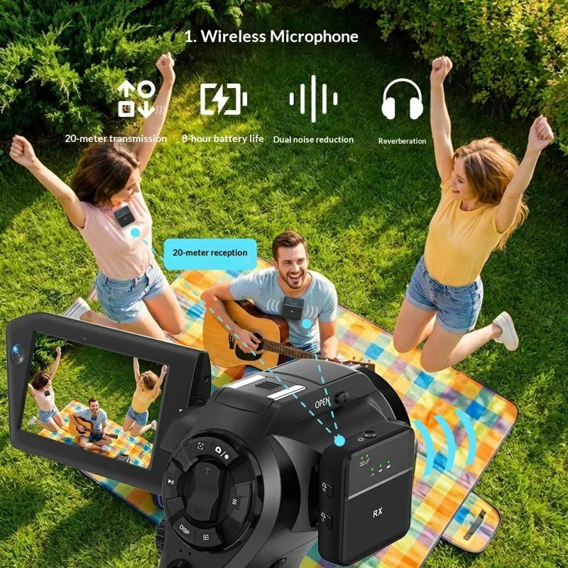 CD-V03 8K Vlogging Camera 270 Degree Flip Screen 16X Digital Zoom WiFi Handheld Camcorder for Travel - Black