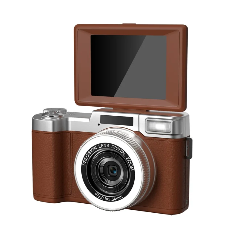 CDR2L 2.8 inch Flip Screen 4K 30FPS 18X Digital Zoom CCD Digital Camera with Pop-up Flash - Brown
