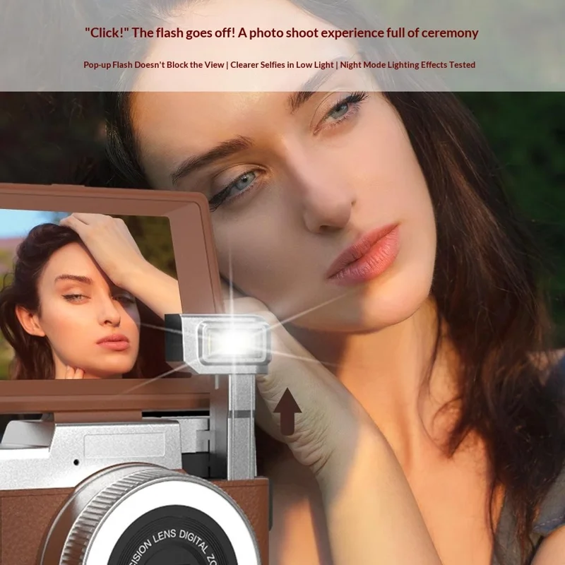 CDR2L 2.8 inch Flip Screen 4K 30FPS 18X Digital Zoom CCD Digital Camera with Pop-up Flash - Brown