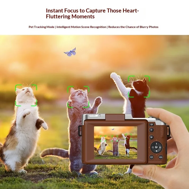 CDR2L 2.8 inch Flip Screen 4K 30FPS 18X Digital Zoom CCD Digital Camera with Pop-up Flash - Brown