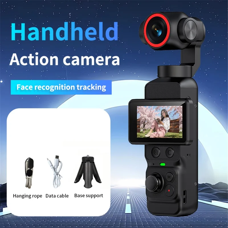 LK-036 1.97-Inch HD Touchscreen Vlog Camera with 4K Recording, Automatic Face Tracking, Stabilization, WiFi - Black