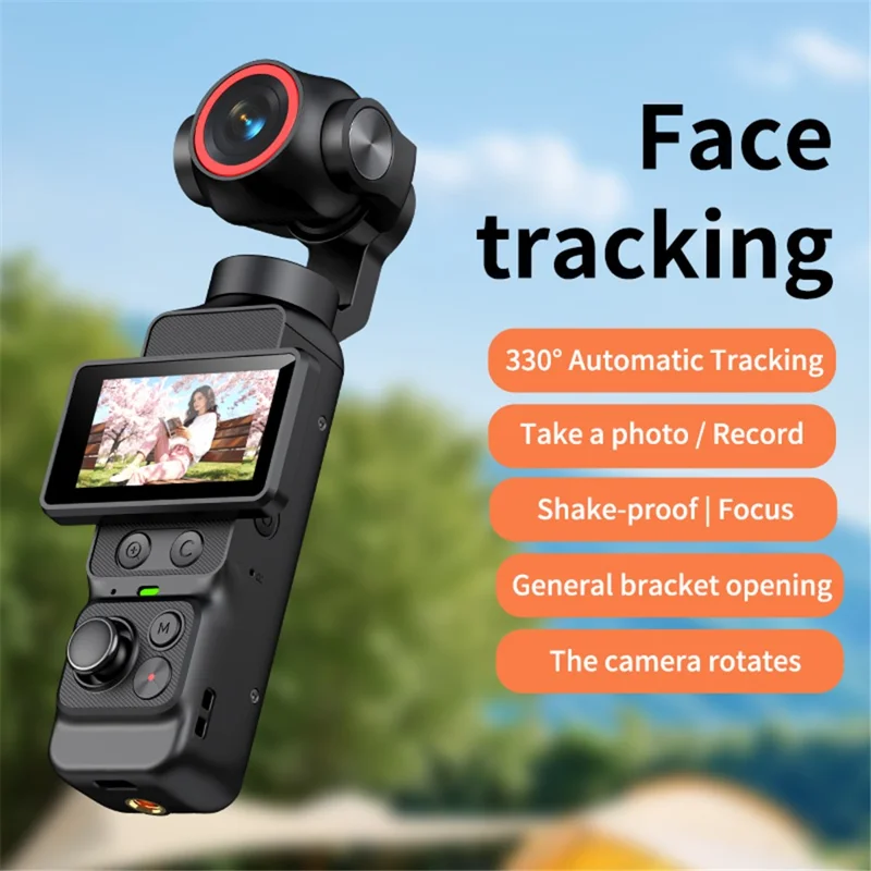LK-036 1.97-Inch HD Touchscreen Vlog Camera with 4K Recording, Automatic Face Tracking, Stabilization, WiFi - Black