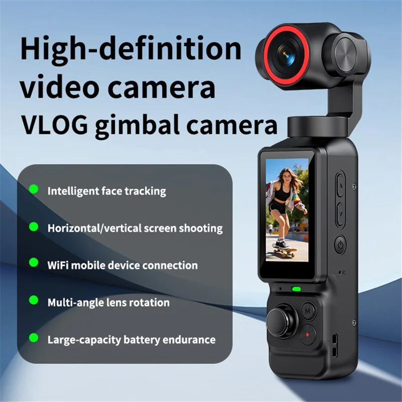 LK-036 1.97-Inch HD Touchscreen Vlog Camera with 4K Recording, Automatic Face Tracking, Stabilization, WiFi - Black