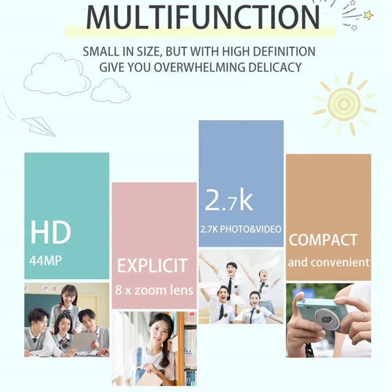 M2 Small HD Digital Camera 2.4 inch IPS Screen Portable Camera Support TF Card for Beginners - Blue