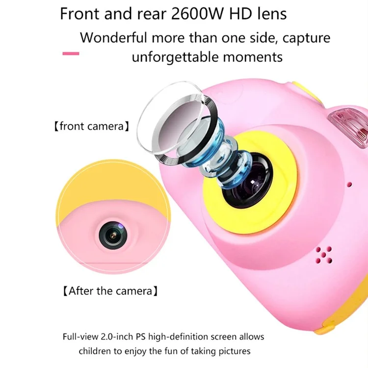 D6V 2.0 inch Screen Children Camera Toy Rechargeable Dual Lens DSLR Camera Camcorder Kids Gift (No Memory Card) - Pink