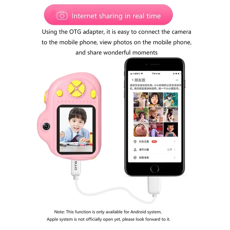 D6V 2.0 inch Screen Children Camera Toy Rechargeable Dual Lens DSLR Camera Camcorder Kids Gift (No Memory Card) - Pink