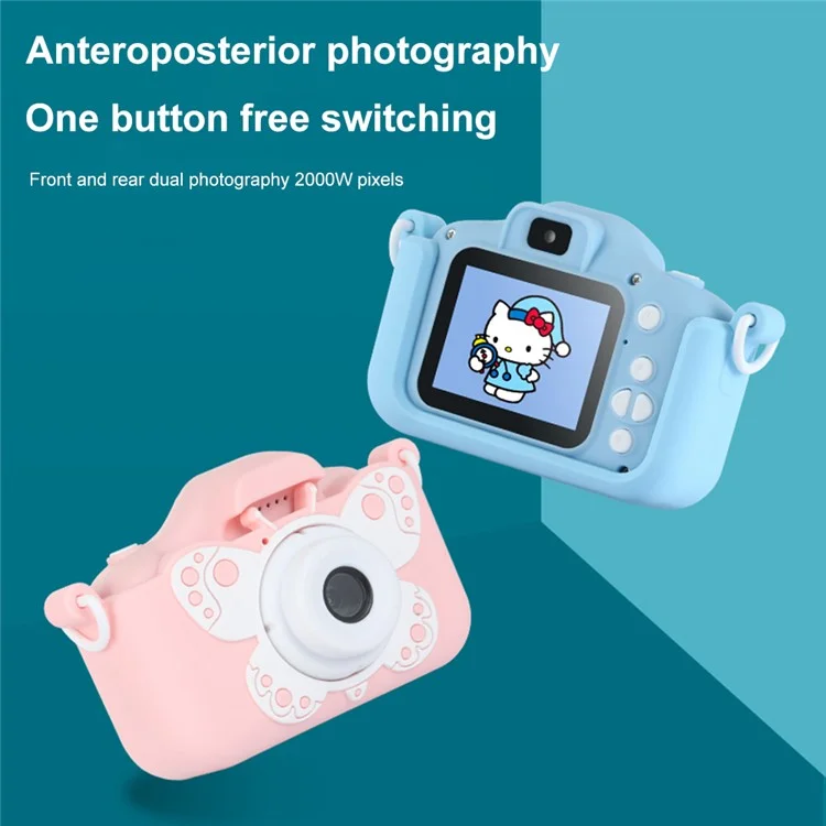 X5S 2.0-inch IPS Screen Cute Camera Timed Photography Camera 2000W Dual Lens Camera for Kids - Blue Cat