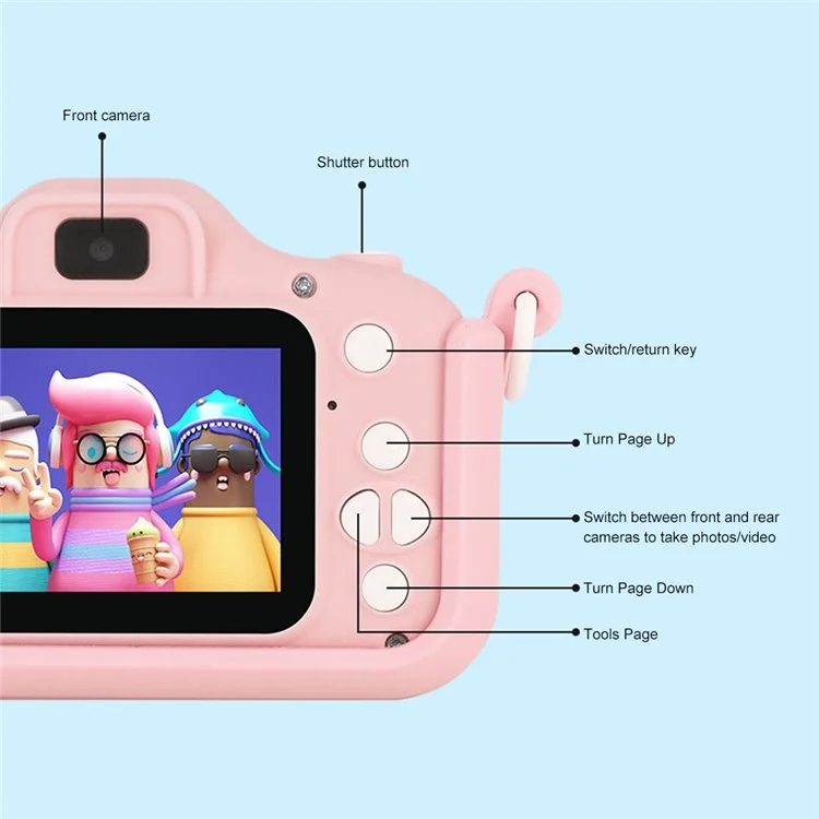 X5S 2.0-inch IPS Screen Cute Camera Timed Photography Camera 2000W Dual Lens Camera for Kids - Blue Cat