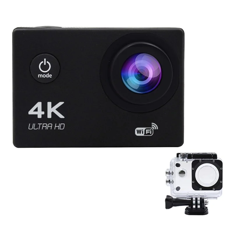 F201 2.0 Inch WiFi 4K Video Cam 120 Degree Wide Angle Action Camera with Waterproof Case - Black