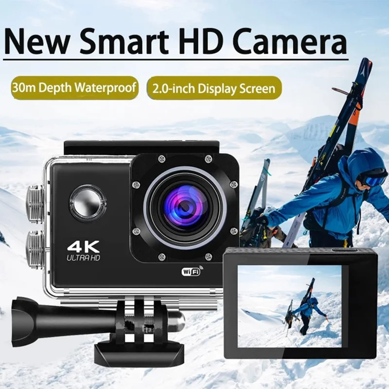F201 2.0 Inch WiFi 4K Video Cam 120 Degree Wide Angle Action Camera with Waterproof Case - Black