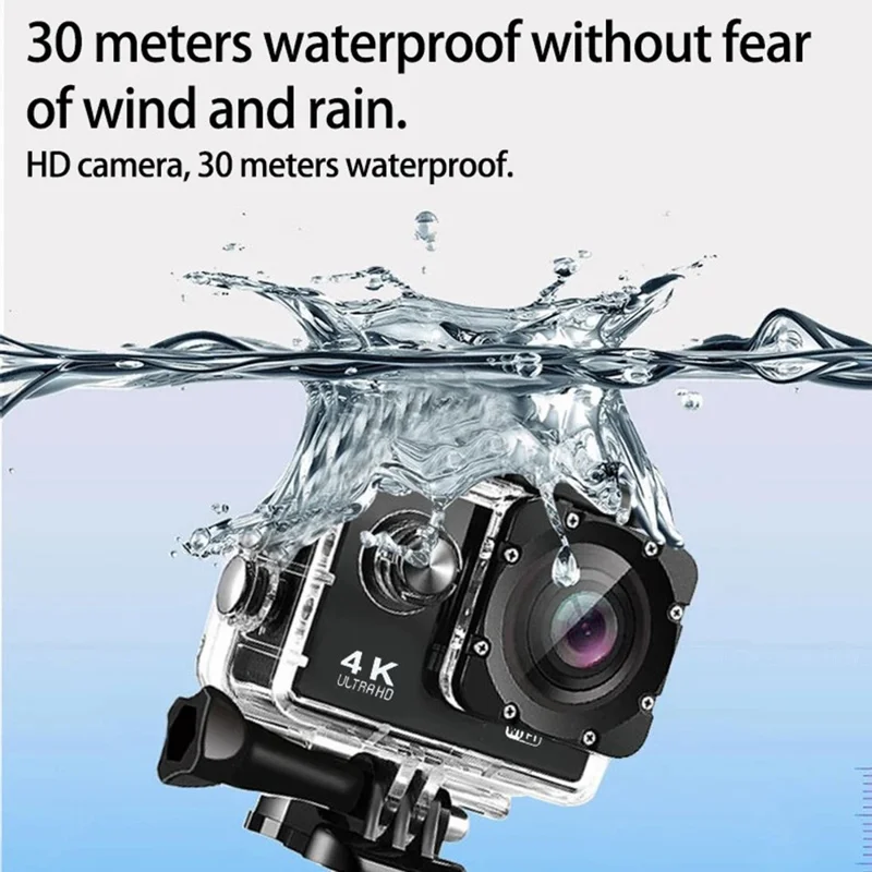 F201 2.0 Inch WiFi 4K Video Cam 120 Degree Wide Angle Action Camera with Waterproof Case - Black