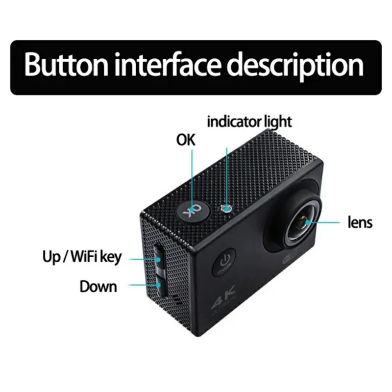F201 2.0 Inch WiFi 4K Video Cam 120 Degree Wide Angle Action Camera with Waterproof Case - Black