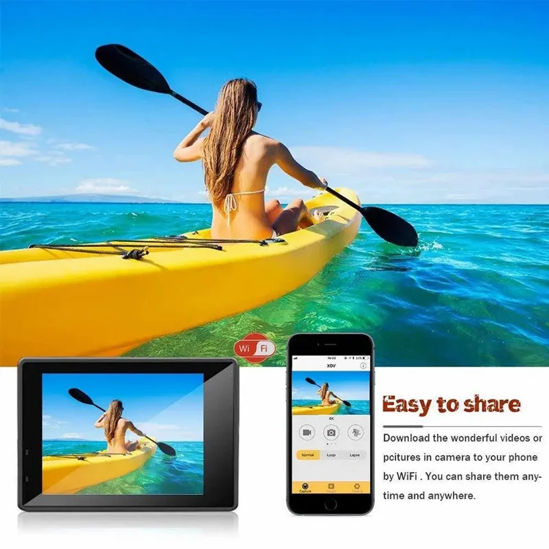 F200 2.0 Inch 140 Degree Wide Angle WiFi Underwater Action Camera 4K Video Cam - Black