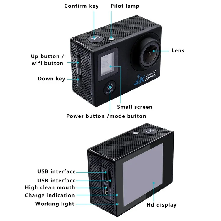 F200AS Action Camera Sports Video DV Camera 2-Inch Screen Mini Camcorder with Waterproof Case