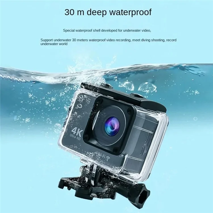 Cámara de acción F300AB-R de 2 pulgadas 4K con WiFi, pantalla táctil HD y carcasa impermeable para 30 m - Negro