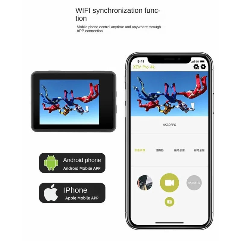 F300AB-R 2 Inch 4K WiFi Action Camera with HD Touch Screen 30m Underwater Camera with Waterproof Case - Grey