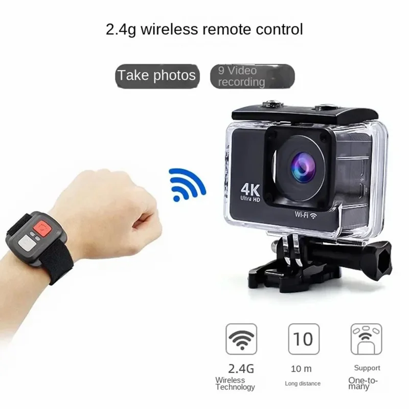 F300AB-R 2 Inch 4K WiFi Action Camera with HD Touch Screen 30m Underwater Camera with Waterproof Case - Grey
