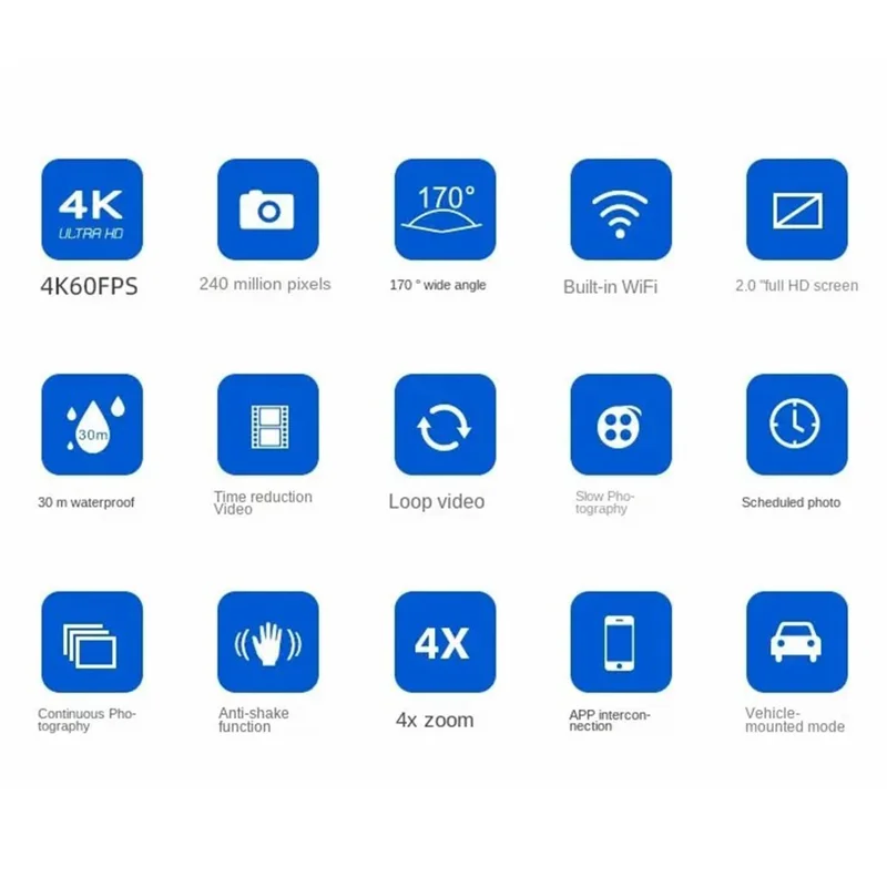 F300AB-R 2 Inch 4K WiFi Action Camera with HD Touch Screen 30m Underwater Camera with Waterproof Case - Grey