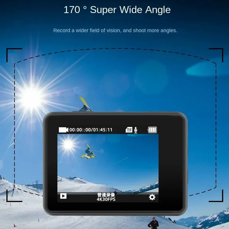 F300AB-R 2 Inch 4K WiFi Action Camera with HD Touch Screen 30m Underwater Camera with Waterproof Case - Grey