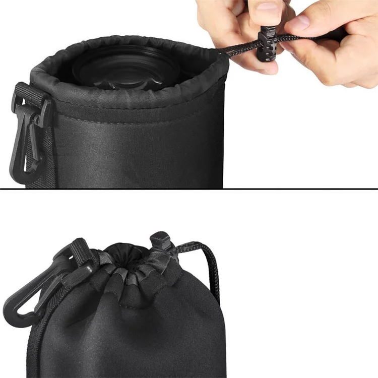 j-1384 Waterproof Neoprene Camera Lens Pouch Drawstring Bag Protector Case for Sony Canon, Size S